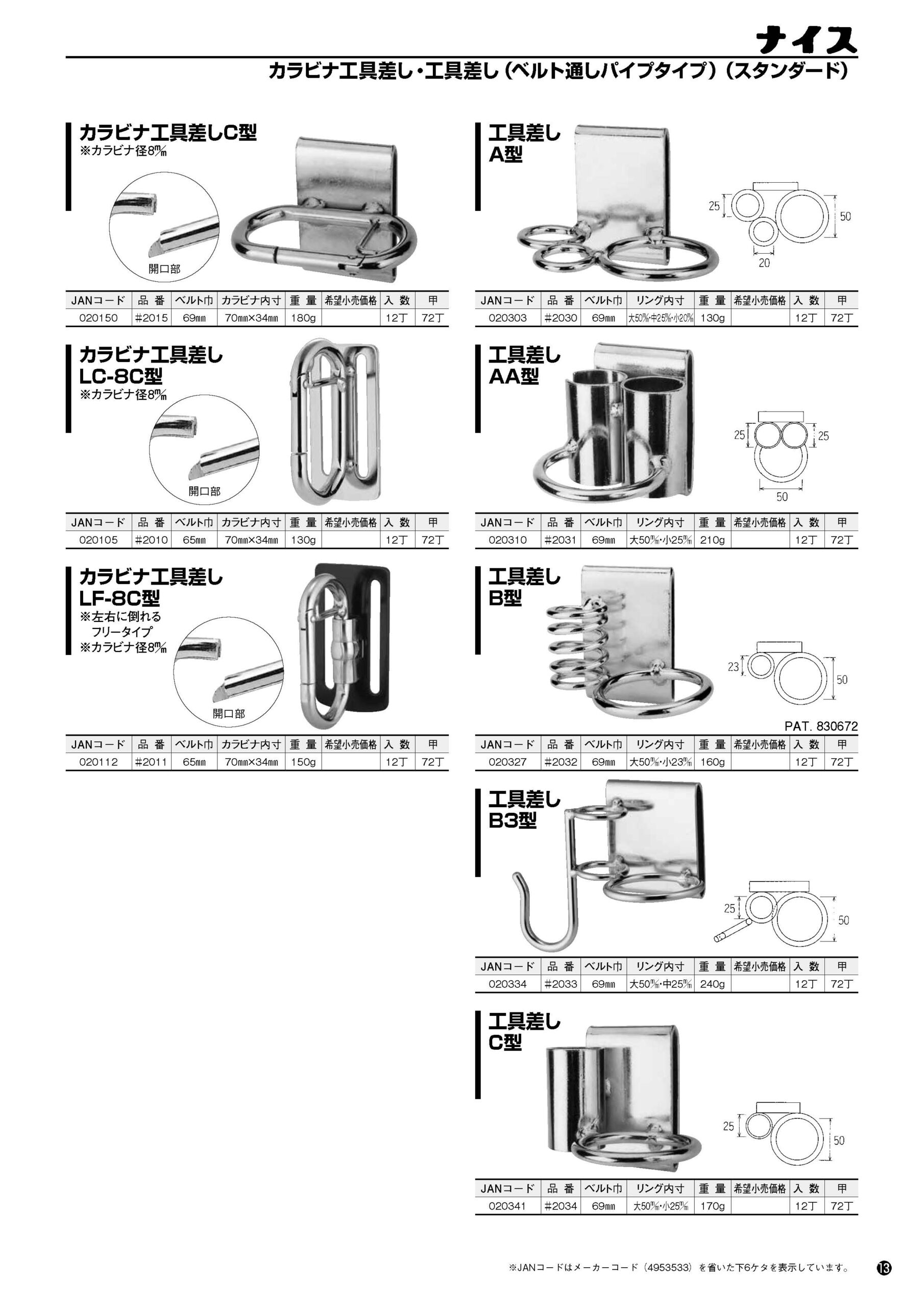 カラビナ工具差し・工具差し（ベルト通しパイプタイプ）（スタンダード）