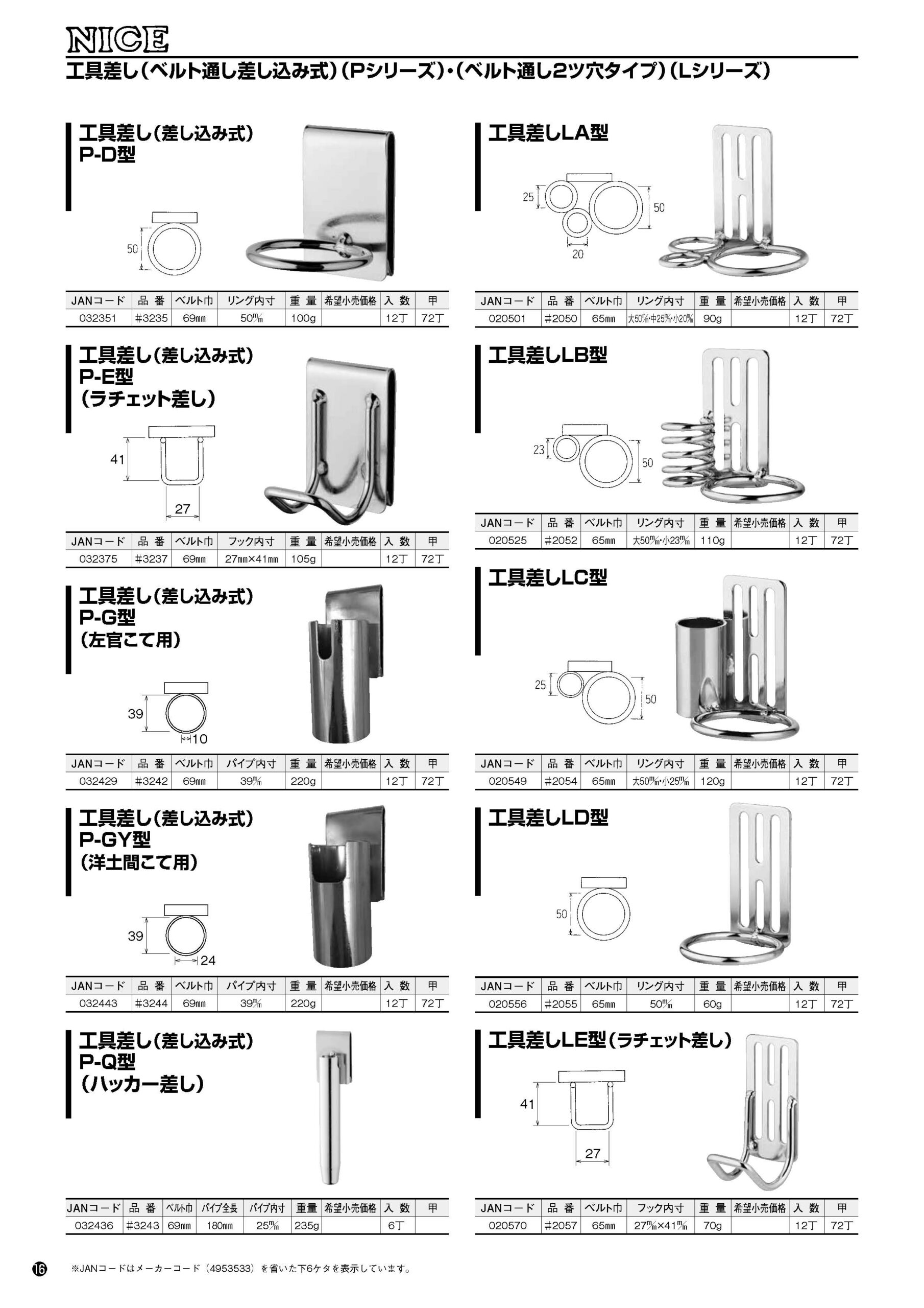 工具差し（ベルト通し差し込み式）（Ｐシリーズ）・（ベルト通し２ツ穴タイプ）（Ｌシリーズ）